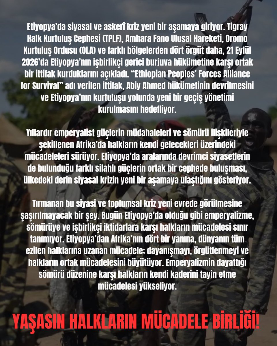 Devrimciob6's tweet photo. 🔴Etiyopya’da siyasal ve askeri kriz yeni bir aşamaya giriyor. 

Haberin devamı için👇🏻 https://t.co/hrGUTbyAwU