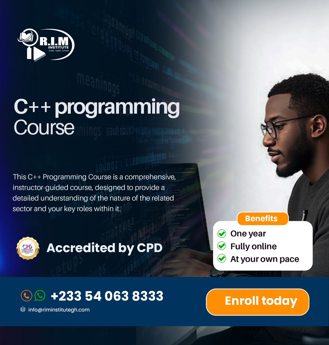 RIM_Institute's tweet photo. Build powerful programming skills with C++ Programming  and develop the knowledge to create efficient software and applications.💻🚀

Enroll today and take the next step!

#RIMInstitute #OnlineLearning https://t.co/KmNsEt4O4P
