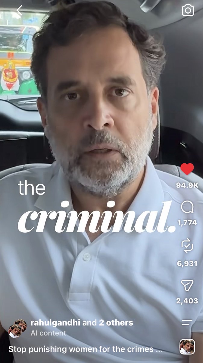 AdityaGoswami_'s tweet photo. Leader of Opposition Rahul Gandhi shared a video with a simple message: “Stop punishing women for the crimes committed against them.”

Instagram has now restricted the video, citing the Modi Govt’s IT regulations.

Since when did standing in solidarity with women become a crime? https://t.co/uv8LXZ4cZ2