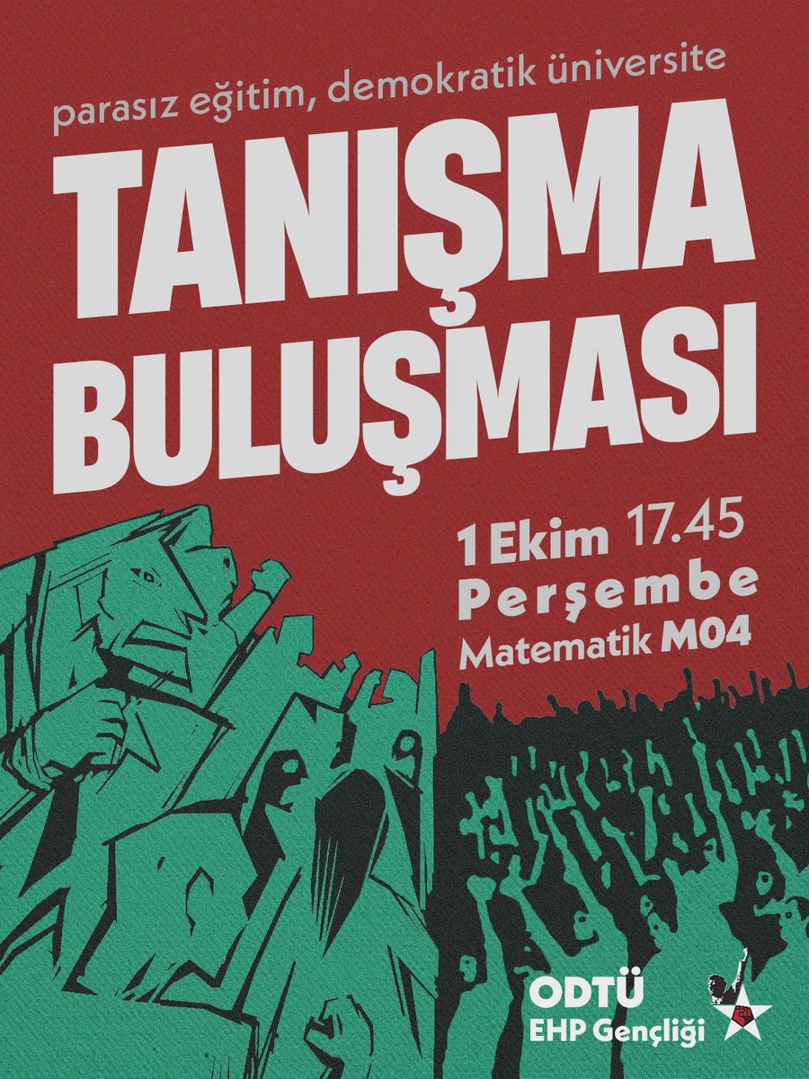 ehp_odtu's tweet photo. 📣ODTÜ tanışma toplantımızda bize katıl!

Parasız Eğitim ve Demokratik Üniversite için birlikte mücadele verelim. Hem üniversitemizdeki hem ülkemizdeki sorunları konuşalım, çözümlerini birlikte üretelim. https://t.co/IalGTeDTFh
