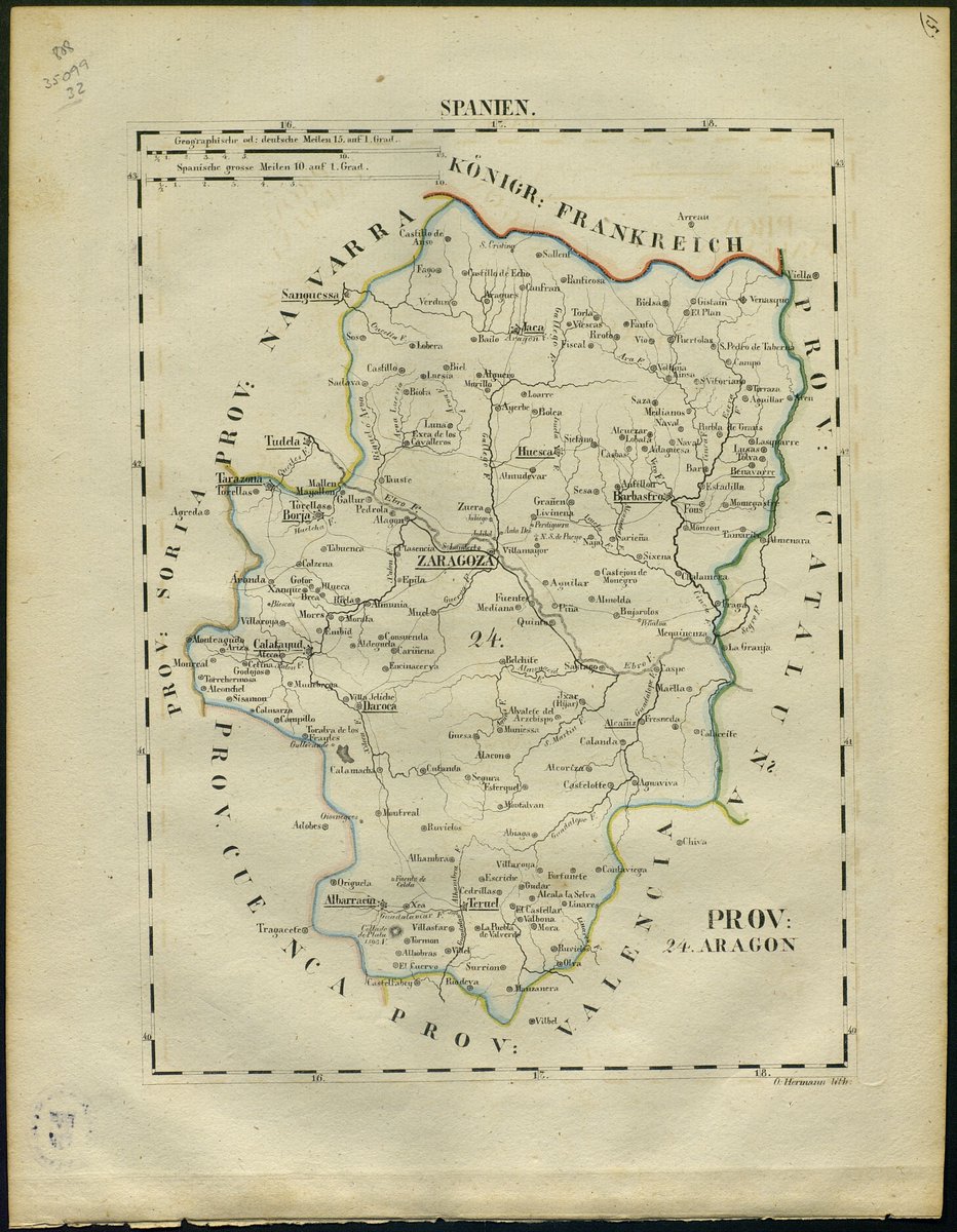 IGEAR_Aragon's tweet photo. El Collado de la Plata, en Albarracín, aparece en este mapa alemán de 1825, publicado en el "Atlas von Europa... " de Schlieben indicando que su altitud es de 1598 varas sobre el nivel del mar.

pero, ¿Por que aparece en este mapa? 
Porque geólogos y mineralógrafos alemanes que trabajaban en España, como Christian Herrgen y Guillermo Thalacker, estudiaron a fondo este yacimiento hacia el año 1800. 
🗺️Fondo Documental Histórico de las Cortes de Aragón