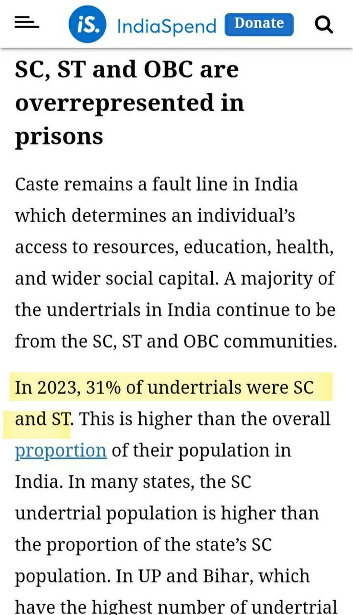 DotMiley's tweet photo. @KailashArowlzb @MyUnveiledTruth Ofcource the poor are over represented in UNDERTRIAL population coz flash news you need money to get bails 🙄. Also most undertrial prisoners in India are acquitted after trial. It just shows how Hindus don't give a shit about their underprivileged. Pathetic religion https://t.co/7jaCNjCrgq