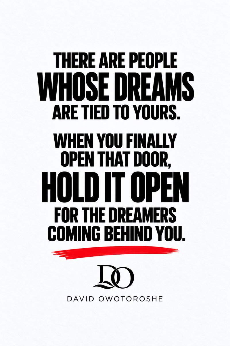 DOwotoroshe's tweet photo. Someone is watching you open a door they once thought was closed to them.

When your opportunity comes, walk through it—and hold it open. Your success could become someone else’s beginning.

Who held a door open for you? Give them their flowers in the comments. ❤️
KeepTheDoorOpen https://t.co/9zGbTAx2VB