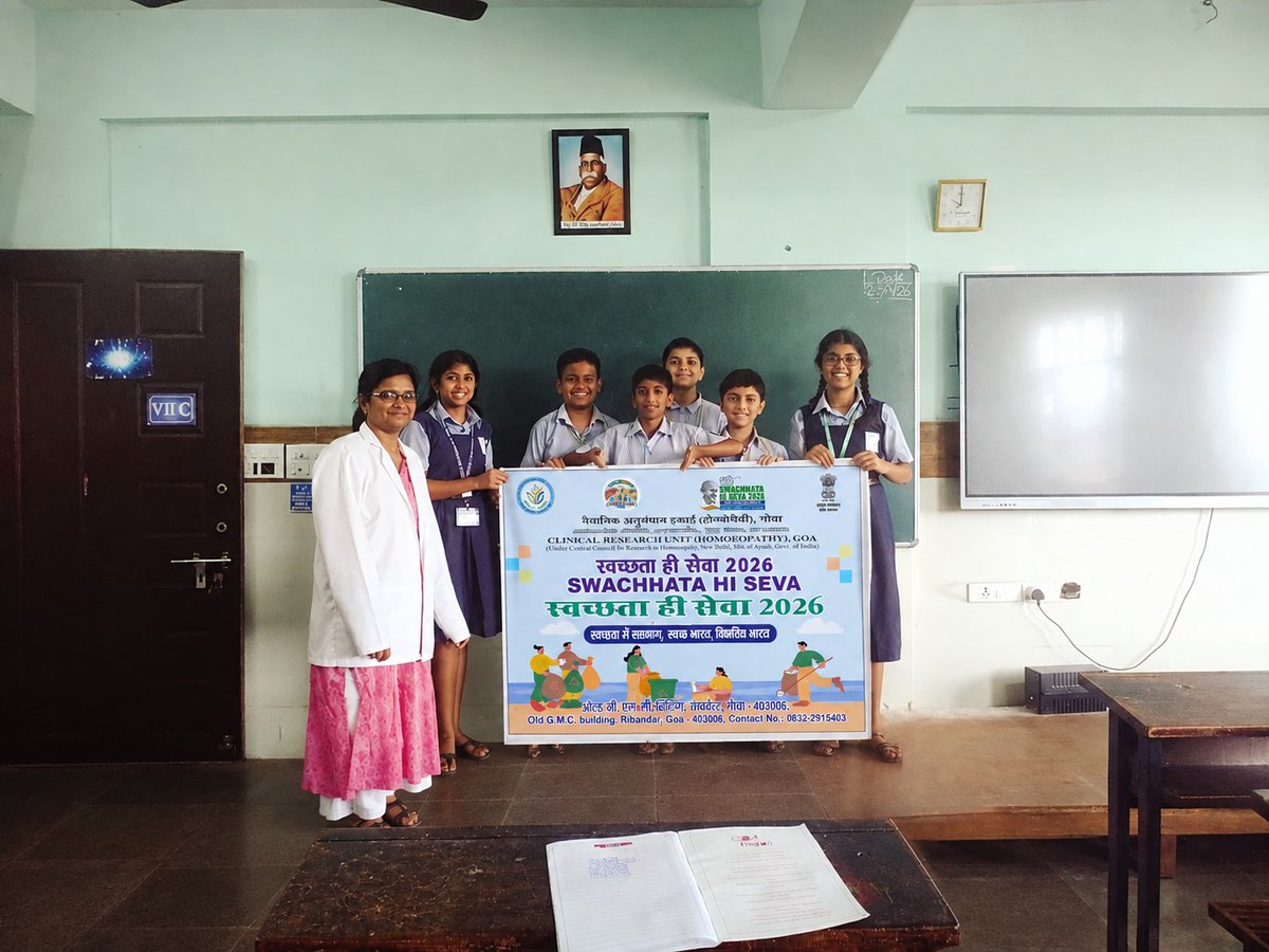 cruhgoa's tweet photo. A cleanliness drive was conducted at Dr. K. B. Hedgewar School, Cujira, Goa, on 25 Sept 2026 by Dr. Akanksha, SRF, CRU (H), Goa, under Swachhata Hi Seva 2026 &amp; Special Campaign 6.0.Promoting cleanliness, hygiene &amp; civic responsibility among students. 🇮����
#SwachhataHiSeva2026 #ccrh https://t.co/rC76RrmQWB