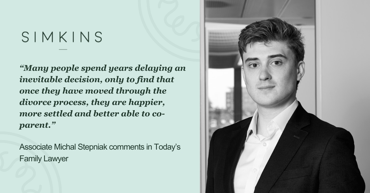 SimkinsLLP's tweet photo. Commenting in @todaysfamily_, Associate Michal Stepniak discusses why couples may be staying together for longer.

Read more here: https://t.co/RGGFZTdBYI https://t.co/aem3DUVeDR