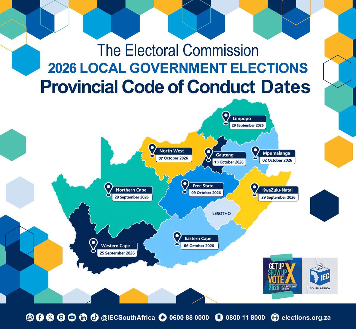 IECSouthAfrica's tweet photo. 🗳️ 2026 LGE: PROVINCIAL CODE OF CONDUCT EVENTS

These events reinforce the importance of adhering to the Electoral Code of Conduct and the standards expected of all participants throughout the electoral process.

#WozaLGE2026 #CodeOfConduct #LGE2026 #GetUpShowUpVote https://t.co/zAyxaXqvXV