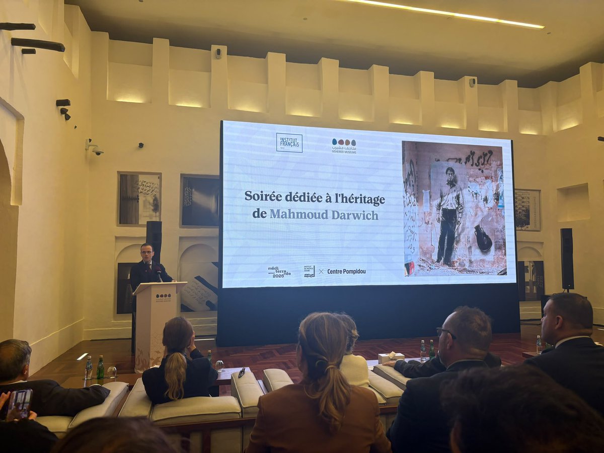 ArnaudPescheux's tweet photo. Celebrating the legacy of one of the most influential voices of contemporary Arabic poetry, Mahmoud Darwish.

At Bin Jelmood House, poetry, language and cinema came together in a powerful dialogue, with @IFQatar, @MsheirebMuseums, in collaboration with @imarabe &amp; @CentrePompidou. https://t.co/6DNq8Uw6XW