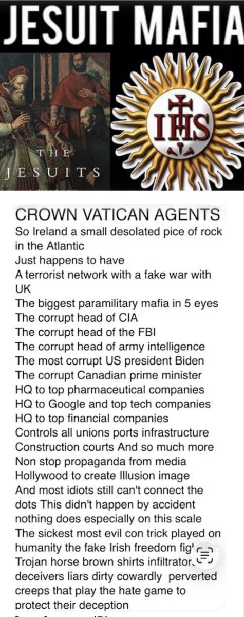tony000000000's tweet photo. @TrevorJukes1 @koshercockney Vatican crown empire THERE IS NO BRITISH EMPIRE the Irish terrorist everyone thinks are fighting the evil British empire(red herring)😂 they’re infiltrators gatekeepers for the Vatican crown empire genius psyop similar in Isreal with Mossad That’s why Palestine psyop was created https://t.co/CTWuIPI7Kp