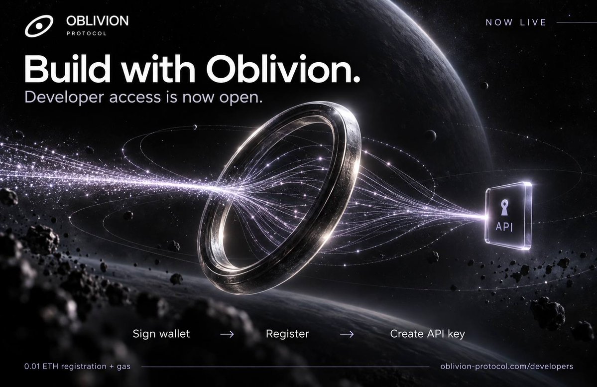oblivionprtcl's tweet photo. Build with Oblivion.

Developer access is live. Integrate Abstraction, Reactive Mesh and Multi-send into your app through our API.

Sign with your wallet. Register on-chain. Create your API key.

Start building:
https://t.co/ugXJkwVbGC
$OBLV https://t.co/UzzDld7SmX