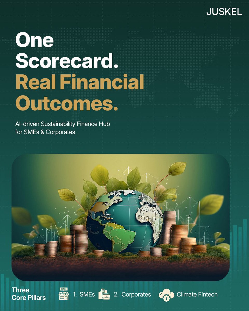 jusKelLtd's tweet photo. AI is enabling real-time sustainability scoring that was previously impractical for smaller firms. This capability turns complex ESG, operational and supply chain data into actionable insights that support better financing outcomes.
#AI #ESG #SMEs #ClimateFintech https://t.co/cu8hHHPmG5
