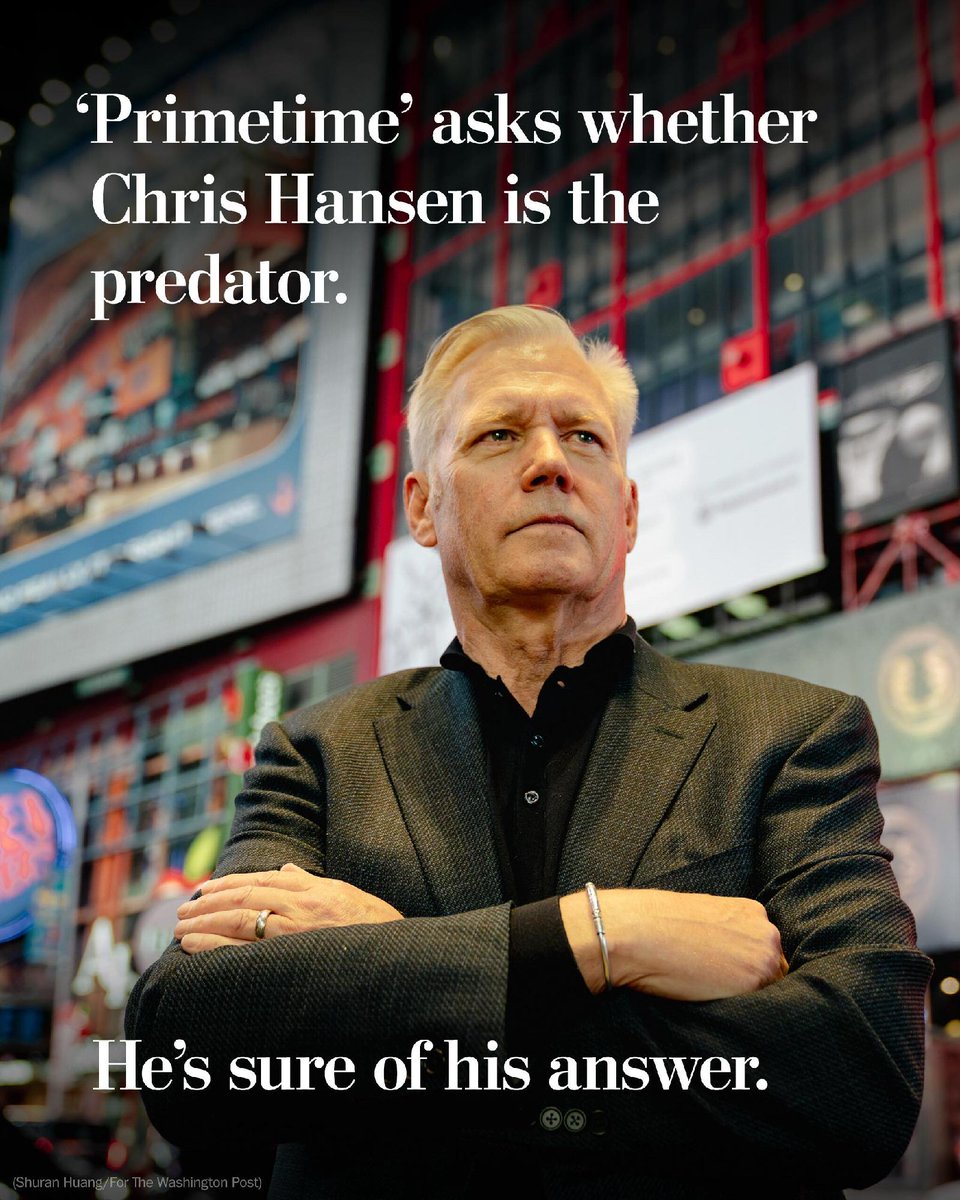 washingtonpost's tweet photo. Review: This month, Chris Hansen’s subscription base should get a boost. A24’s “Primetime,” in which he’s portrayed by Robert Pattinson, opened in theaters on Friday. https://t.co/asBar35ume https://t.co/6OlQkhXBH1