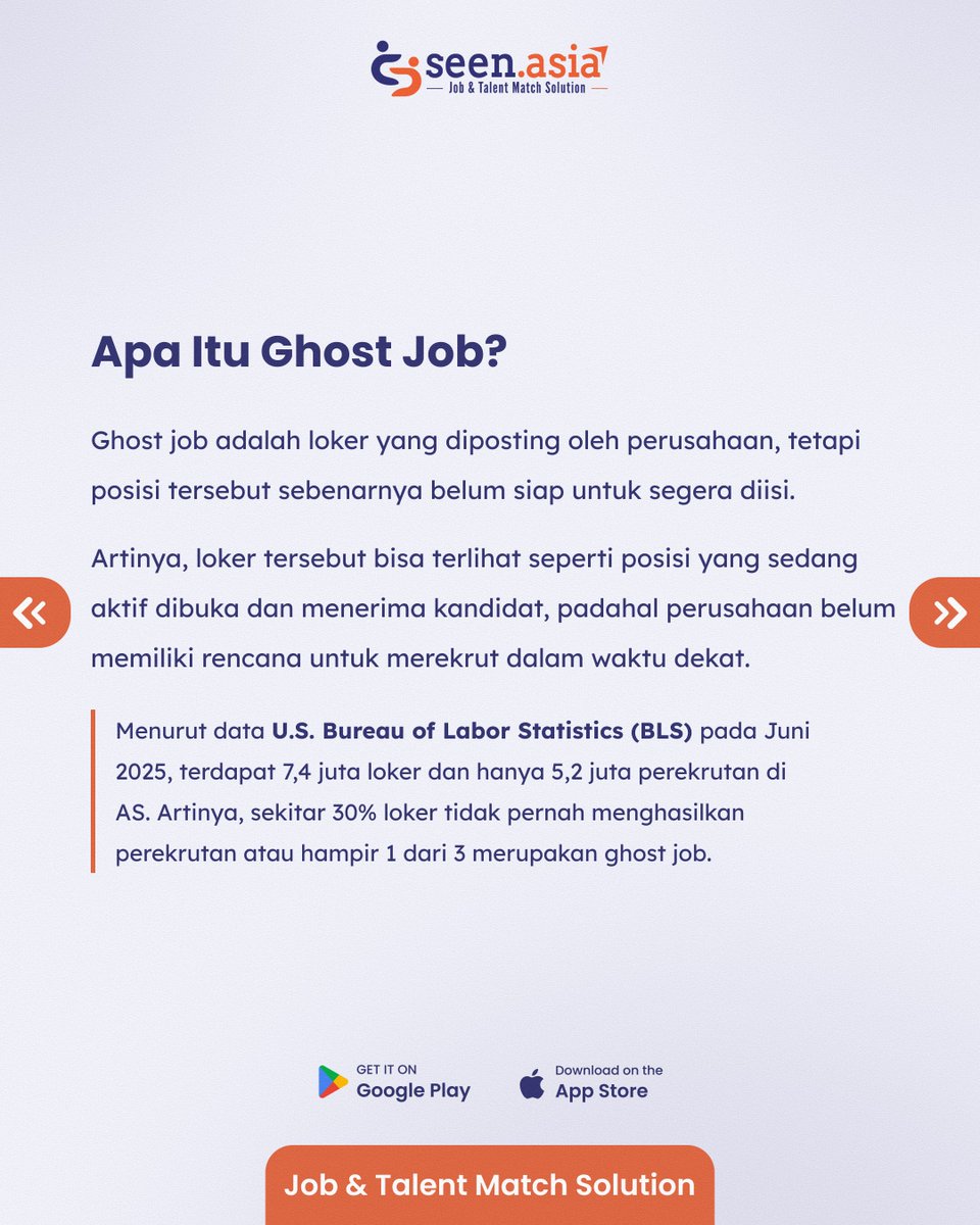 Seen_Asia's tweet photo. Jangan Sampai Terjebak Ghost Job Saat Apply Kerja 👻

Tidak semua loker yang muncul berarti perusahaan sedang aktif merekrut. Kenali ghost job agar waktu apply-mu tidak terbuang. CEK Selengkapnya di bawah ini 👇

SAVE &amp; FOLLOW untuk tips dunia kerja lainnya!😆

Good luck! 🚀 https://t.co/40u2L0n5X9