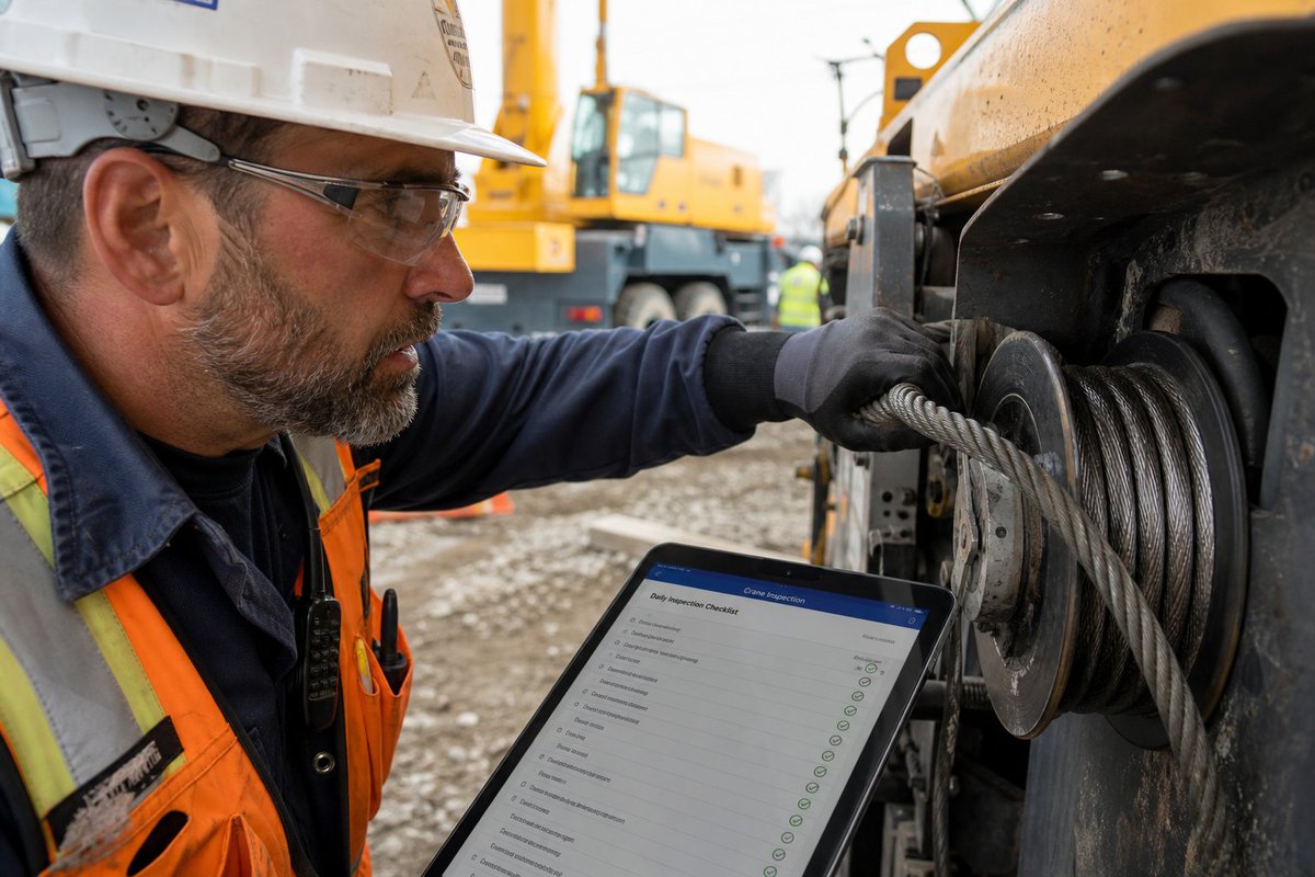 frogswiper's tweet photo. Daily inspection. Not a checkbox — a real check. Hydraulic leaks, wire rope damage, brake wear, structural cracks. The crane tells you when something's wrong — if you listen. Maintenance isn't downtime, it's uptime insurance.

#CraneMaintenance #Inspection #CraneSafety #ConstructionSafety