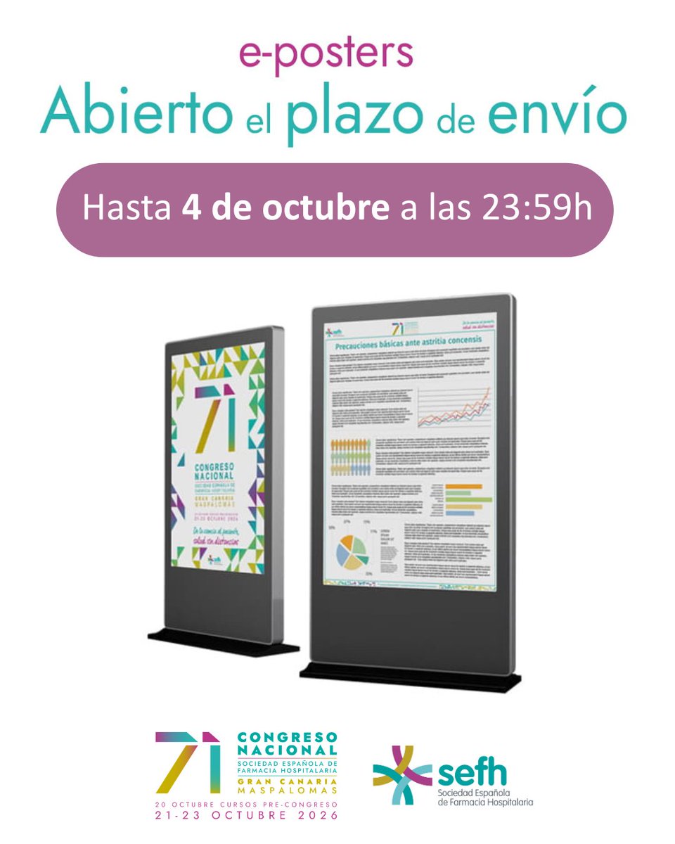 sefhcongreso's tweet photo. 📬 ¿Tienes una comunicación aceptada para #sefh26?

Últimos días para enviar tu e-Póster al 71 Congreso de la @sefh_ 

Plazo hasta el 4 de octubre a las 23:59 h👉 https://t.co/68c1PN1Asf https://t.co/wG0Kj8tntJ