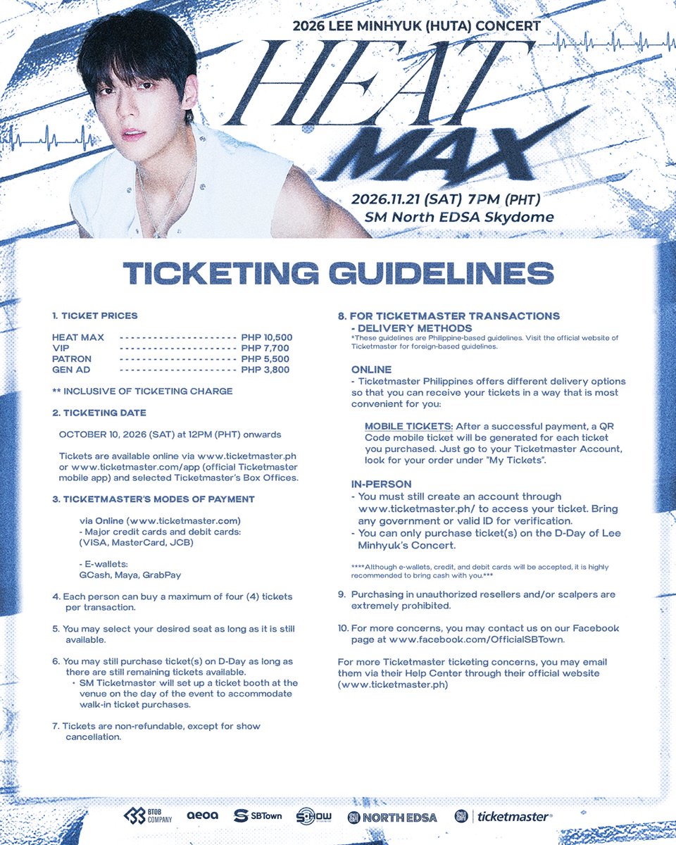 officialsbtown's tweet photo. 🚨CAUTION: THINGS ARE ABOUT TO GET HOTTER! ❤️‍🔥

HUTA is coming in with a BOOM for his HOTTEST first-ever solo concert in the Philippines! ❤️‍🔥💥

2026 LEE MINHYUK (HUTA) CONCERT <HEAT MAX> in MANILA

📅 November 21, 2026 (SAT) 
⏱️ 7:00PM (PHT)
📍SM North EDSA Skydome https://t.co/c7aAISdGJT