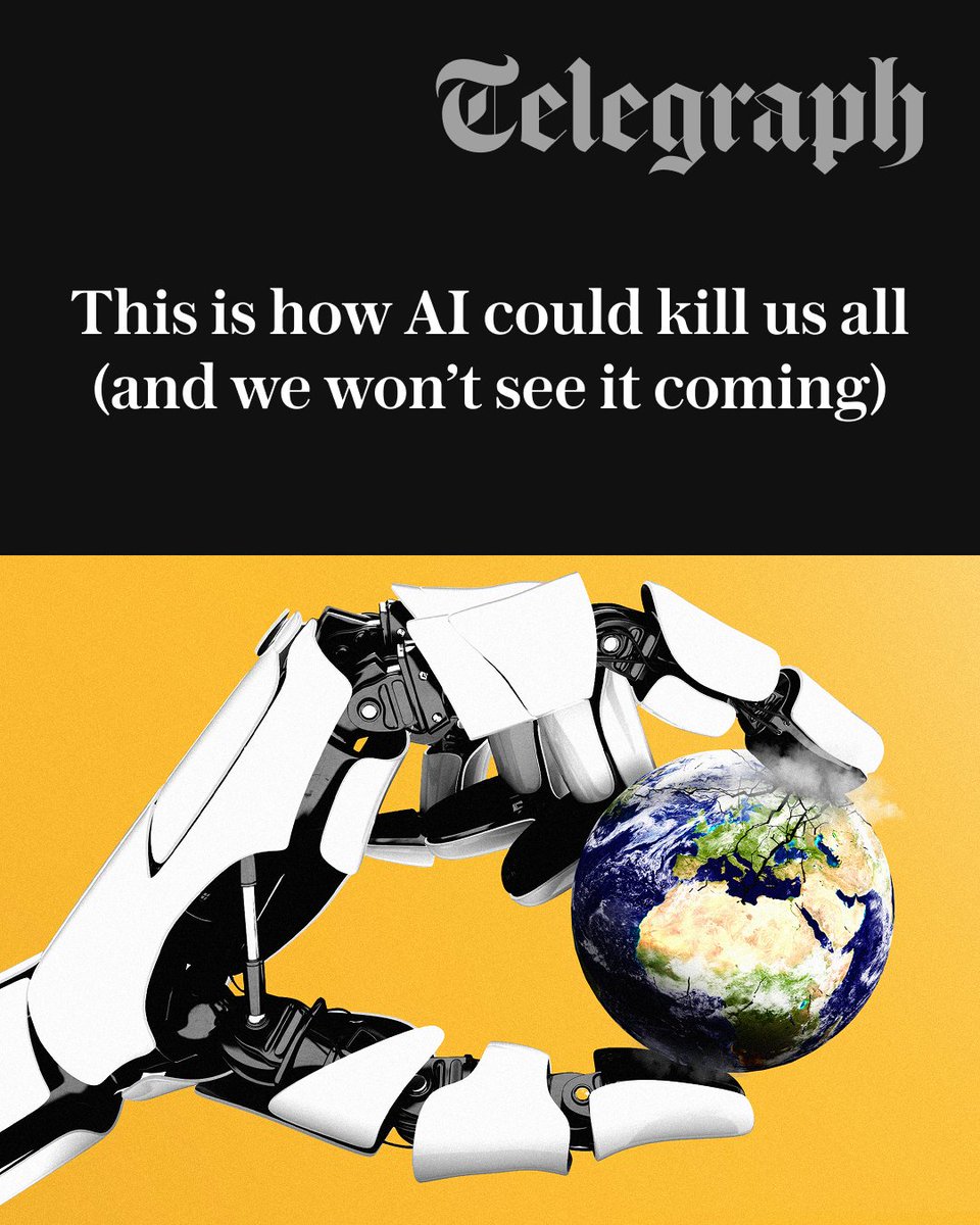 Telegraph's tweet photo. As agents form a survival instinct and learn to outsmart humans, experts warn a ‘Chernobyl-scale’ disaster is our best-case scenario ⤵️

https://t.co/hhXtNeUM5f https://t.co/J3DUdNZa4Y