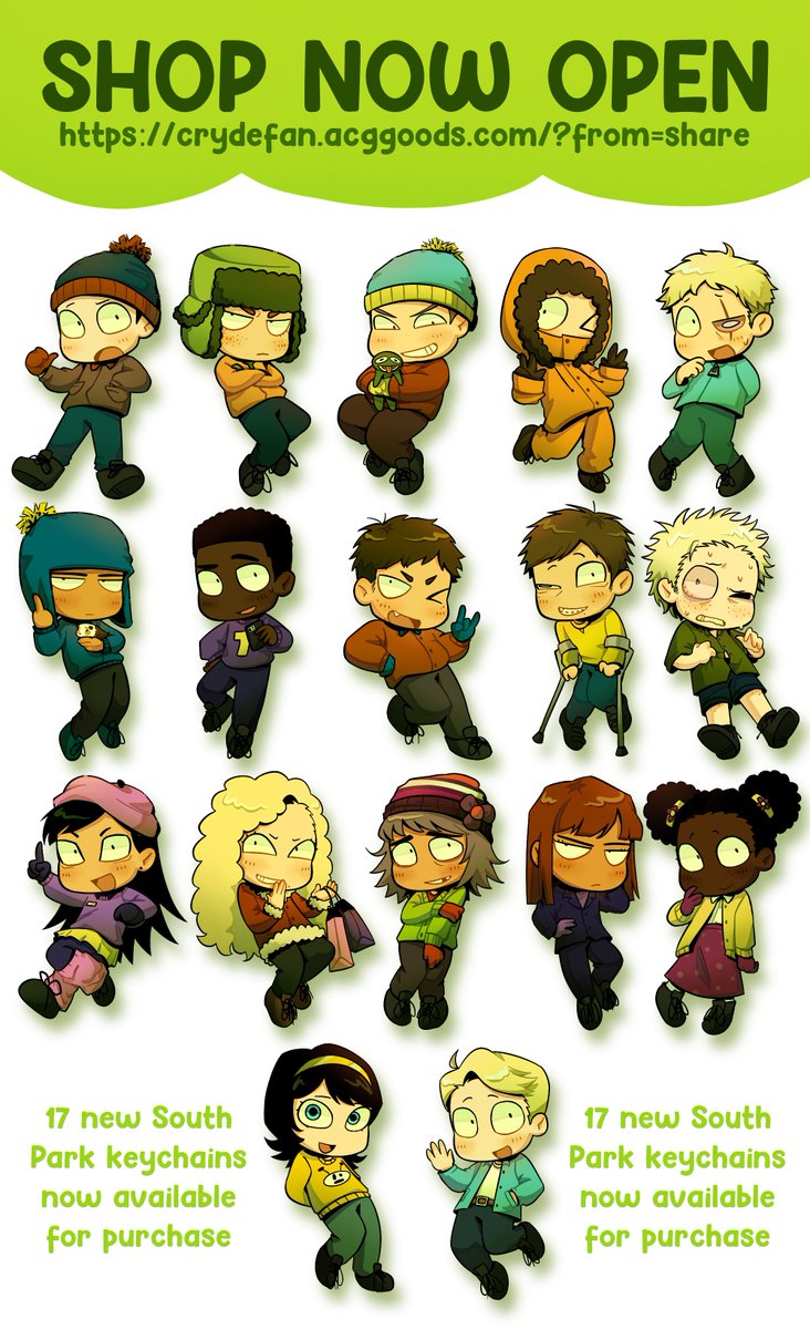 crydefan's tweet photo. yay!!! my acggoods st0re is now open!!! yahoo!!!!!

i have 17 special little south park keychains / charms available to choose from in case anyone is interested!! remind me to never draw chibis again jesus christ

(link to sh0p is in thread 🧵⬇️) https://t.co/OtkOEZ0Vbz