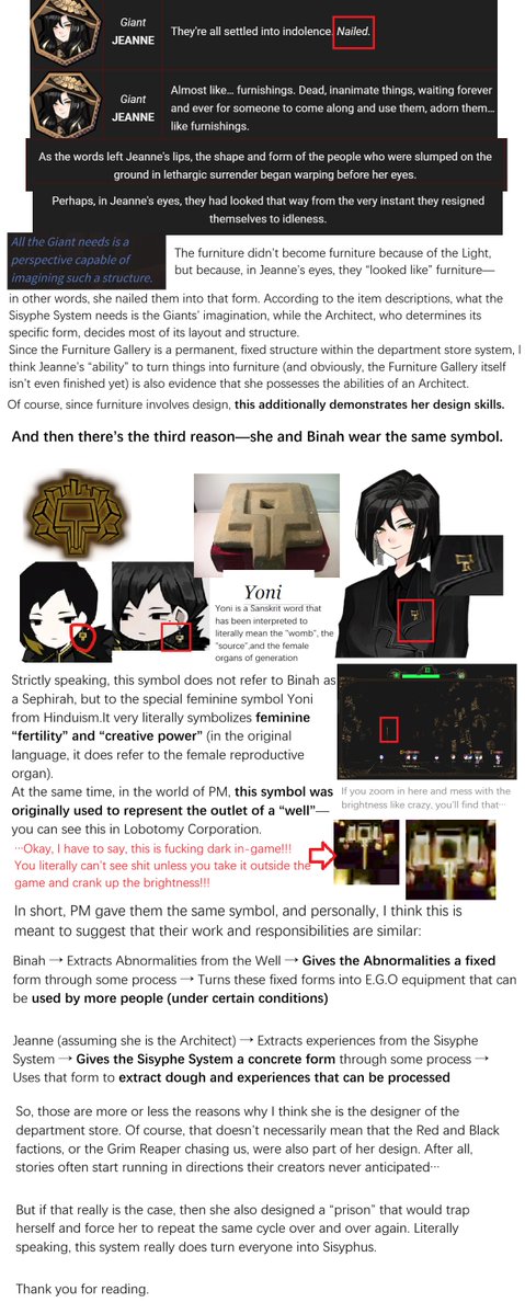 aolinyijiang's tweet photo. Let me leave three Analyses here……
①Sisyphe system has gone through multiple versions, including an aquarium, a plaza, a gas station, a cave, and more…
②Dubois is an existence even older than the Blackthread.
③ The Grand Magasin Sisyphe may have been designed by Jeanne. https://t.co/D3kShC2voV