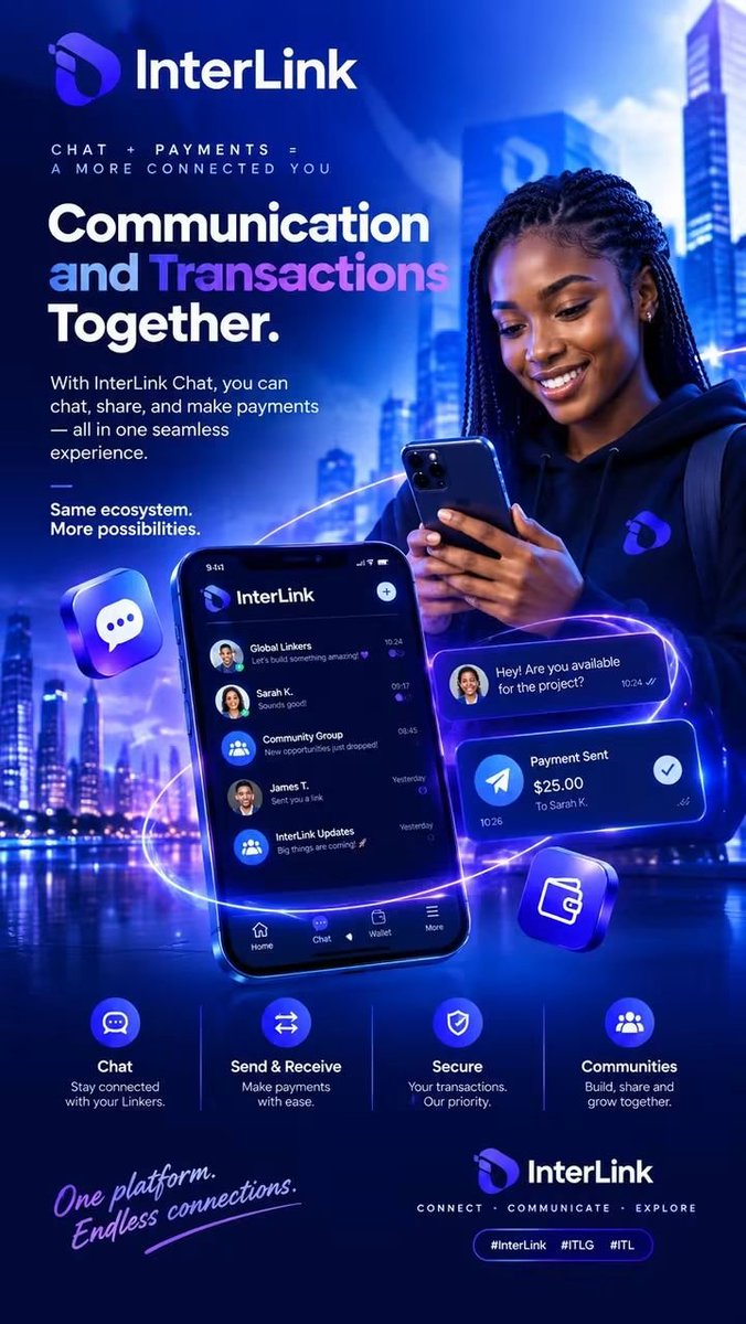 OloladeADE3863's tweet photo. 💬 What if communication and transactions could come together in one connected experience?

InterLink Chat is being developed to bring messaging and digital transactions closer together within the InterLink ecosystem. 🌐

Chat. Connect. Explore what’s next.

#InterLink #ITLG #ITL https://t.co/7NClx9KWGu