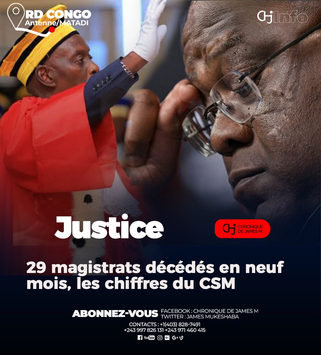 JamesMukeshaba's tweet photo. #RDC🔴‼️: Mais qu’est-ce qui continue à tuer les magistrats en RDC ? Les chiffres en parlent.

Au total, 29 magistrats sont décédés entre janvier et septembre 2026, selon le Conseil Supérieur de la Magistrature (CSM). Parmi eux, 4 venaient d’être nouvellement nommés.

Suivre @JamesMukeshaba
