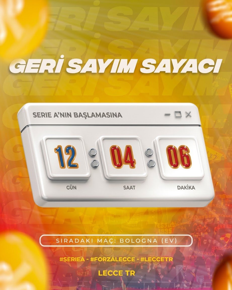 leccetr's tweet photo. 🗓️ Geri Sayım Sürüyor! 

Lecce’nin bir sonraki Serie A maçı olan Bologna karşılaşmasına 12 gün kaldı. 

#SerieA https://t.co/RHTWWURCZf
