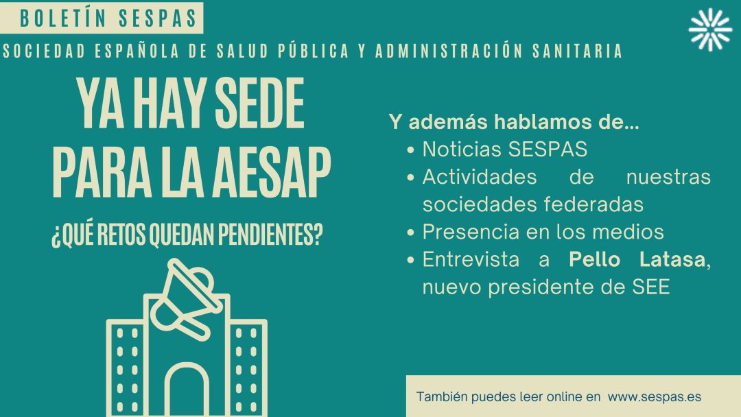 sespas's tweet photo. 🗞️¡Nuevo número del boletín SESPAS!

Hablamos de:
📝Noticias SESPAS y sociedades federadas
👥Actividades de nuestras sociedades

Y además... entrevistamos a🗣️Pello Latasa, nuevo presidente de @seepidemiologia 

Puedes leerlo aquí📲 https://t.co/P9LpLcZF9D https://t.co/CCGrTM312n