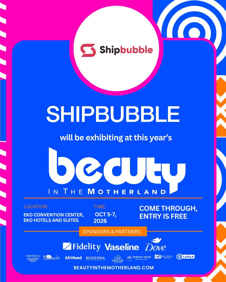 Shipbubble's tweet photo. We will be exhibiting at Beauty in the Motherland!

You know what that means;

1. Come to our booth to ask us any question you might have

2. Discuss your Ecommerce plans with us, and we'll give you logistics insights

3. First timers also get 20% off subscription fee

We look forward to seeing you and discussing with you❤️

#bitm #beautyinthemotherland #beautybrands #exhibition #event