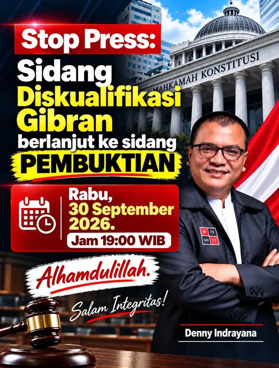 PngAdilnR4kyt's tweet photo. ALHAMDULILLAH...

SIDANG DISKUSLIFIKASI GIBRAN BERLANJUT KE SIDANG PEMBUKTIAN....‼️

#GibranAnakHaramMK
#GibranAnakHaramMK
🆘🆗 https://t.co/g1pYDCdTcw