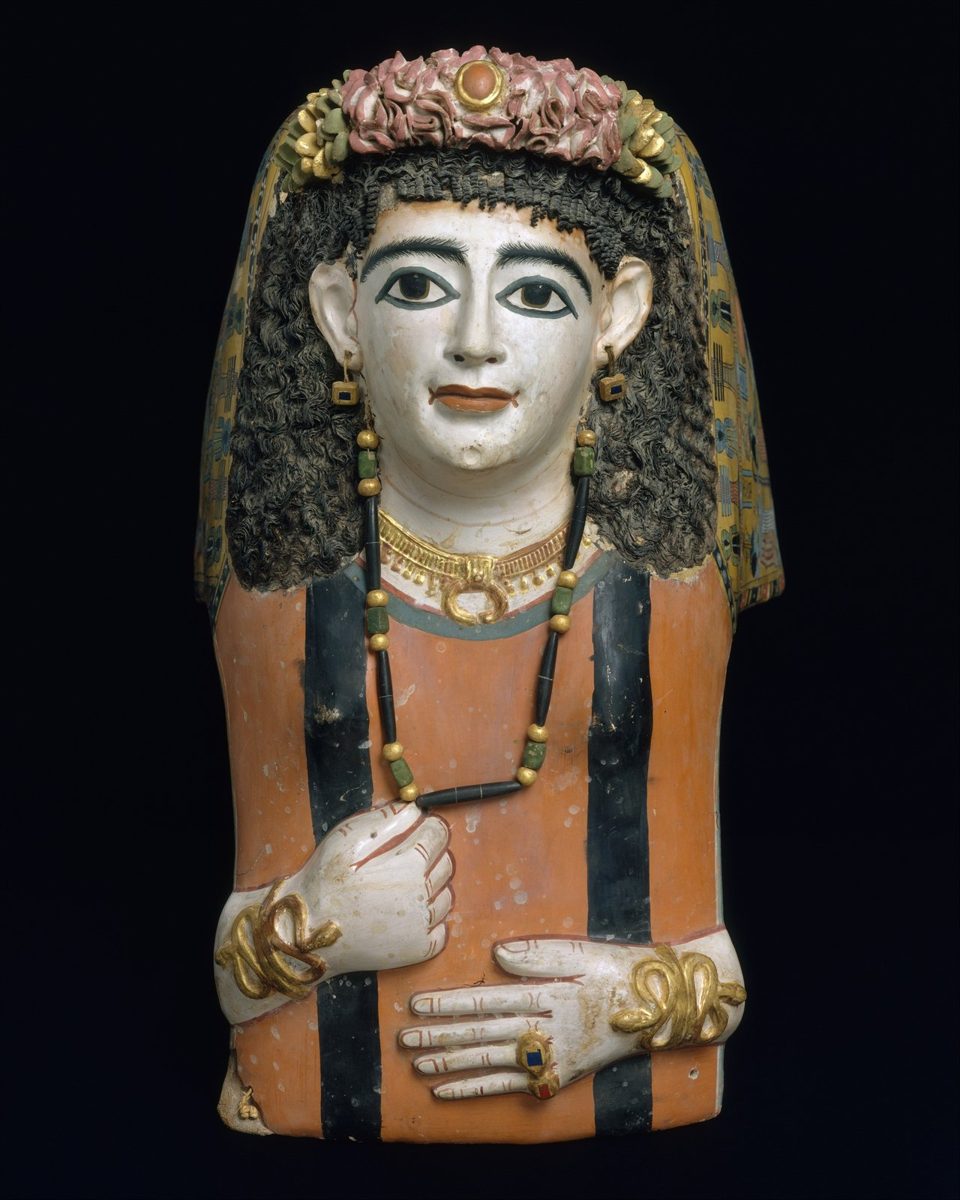 Then: A workshop in Roman Egypt painted this face so one woman would still be recognized in the next world.

Now: The same face is a museum stop. We call the ma