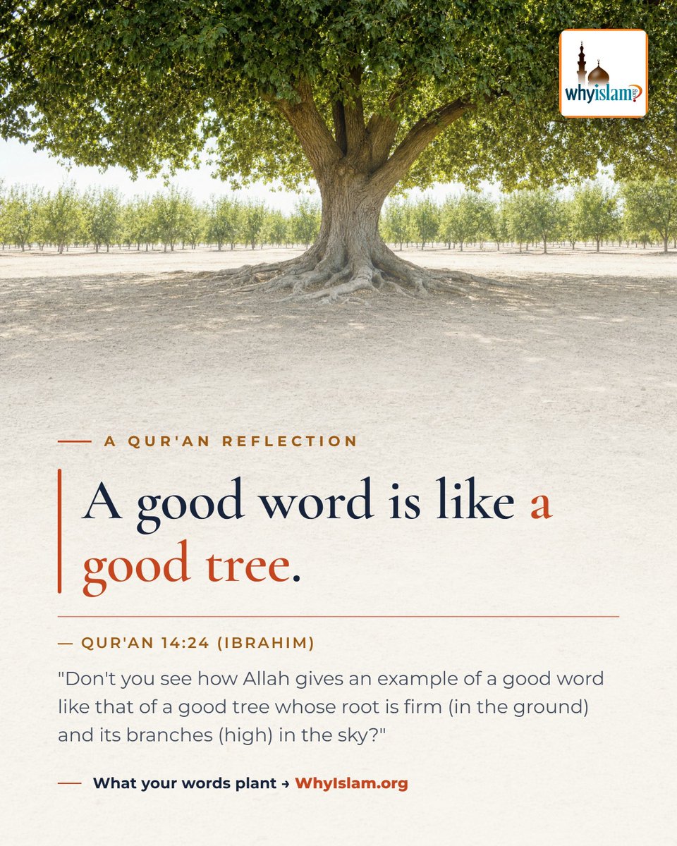 whyislam's tweet photo. A good word is like a good tree.

What your words plant → https://t.co/YIwasS8gq0 https://t.co/RfSHV5rJyq