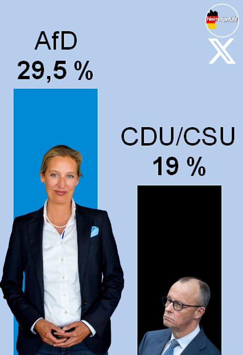 HeimatliebeDE's tweet photo. WAHNSINN!

Es gibt einen neuen Rekord.
Die AfD und die Union trennen mittlerweile 10,5 %.

Gefällt mir! 🥳