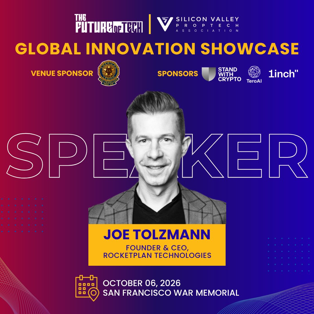 orbis86_x's tweet photo. ✨ We’re excited to welcome @joe_tolzmann, Founder & CEO of @RocketPlanTech, as a speaker at the 𝗚𝗹𝗼𝗯𝗮𝗹 𝗜𝗻𝗻𝗼𝘃𝗮𝘁𝗶𝗼𝗻 𝗦𝗵𝗼𝘄𝗰𝗮𝘀𝗲 on October 6!

Joe is building RocketPlan, an AI-powered operating platform connecting the people, data, and workflows surrounding physical properties. The platform brings together AI, automation, field intelligence, advanced imaging, and robotics to transform how properties are inspected, documented, understood, and managed.

Before RocketPlan, Joe built and operated a restoration company with 100+ employees, giving him firsthand experience with the fragmented systems across inspection, restoration, insurance, compliance, and field operations. That experience became the foundation for RocketPlan’s approach to turning disconnected field information into connected property intelligence.

𝗔𝘁 𝘁𝗵𝗲 𝗚𝗹𝗼𝗯𝗮𝗹 𝗜𝗻𝗻𝗼𝘃𝗮𝘁𝗶𝗼𝗻 𝗦𝗵𝗼𝘄𝗰𝗮𝘀𝗲, Joe will bring his perspective on how AI, automation, robotics, and connected data can reshape the property ecosystem and the future of the built environment.

📅 October 6, 2026 | 11:00 AM – 7:00 PM
📍 San Francisco War Memorial

🎟️ 𝗥𝗲𝗴𝗶𝘀𝘁𝗲𝗿 𝗡𝗼𝘄: https://t.co/T72XJfcc4f

𝗛𝗼𝘀𝘁𝘀: The Future of Tech (@orbis86_x, @offchainglobal, @BrandPR_io) | Silicon Valley PropTech Association (@alinaaeby)
𝗩𝗲𝗻𝘂𝗲 𝗦𝗽𝗼𝗻𝘀𝗼𝗿: American Legion War Memorial Commission
𝗦𝗽𝗼𝗻𝘀𝗼𝗿𝘀: @standwithcrypto | TeroAI | @1inch 

From the field to the data layer, Joe is building toward a more connected and intelligent future for physical properties.

#TFOT #TheFutureOfTech #PropTech #AI #BuiltEnvironment #Innovation