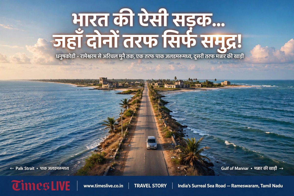 b_times_'s tweet photo. भारत में ही धनुषकोडी क्यो है शानदार :
 _"एक सड़क, दो समंदर और अनंत खूबसूरती - यही है धनुषकोडी!"_ https://t.co/Vye56IPWvP