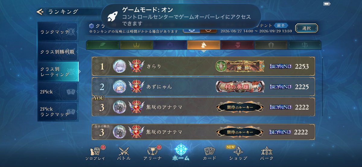 hiro_sv_d's tweet photo. アズヴォルト・レヴナント前半
最終3位でした🥉
1位は遠かったです
今期はバンドナスキンが出るということでますます焦灰のアナテマになります https://t.co/q3fA8ycMf8