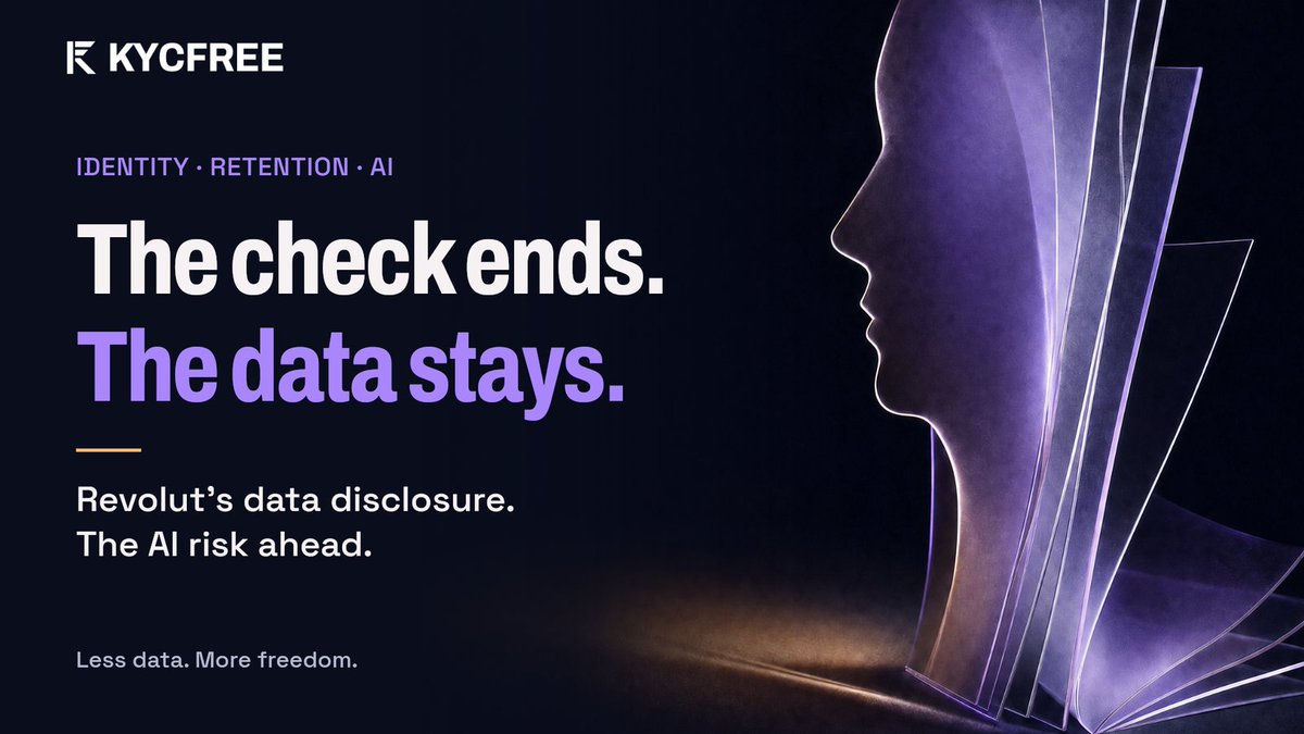 kycfree's tweet photo. The check ends. The data stays.

The September @Revolut disclosure report shows why retained ID data matters. AI may amplify impersonation; its role in this case is unproven.

Less unnecessary data stored means less to expose.

https://t.co/pnRyn2zmzH https://t.co/ZlVeP5Rr5m