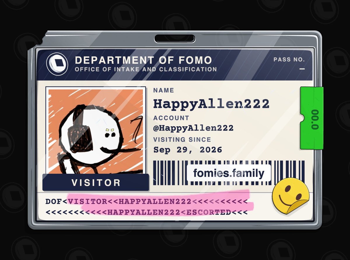 HappyAllen222's tweet photo. visiting the department of fomo. no case yet. must be escorted at all times. @FomiesNFT 
https://t.co/RKOaGZCKHq https://t.co/1k2Wxod6Gh