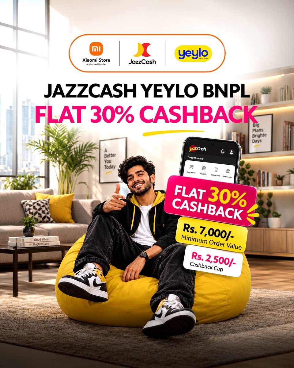 MistorePk's tweet photo. Enjoy your shopping with 𝗝𝗮𝘇𝘇𝗖𝗮𝘀𝗵 𝗬𝗲𝘆𝗹𝗼 𝗕𝘂𝘆 𝗡𝗼𝘄, 𝗣𝗮𝘆 𝗟𝗮𝘁𝗲𝗿 and get 30% Cashback! 🔥

🛒 Offer ending soon - Shop now! https://t.co/IAmgp3ZBa4⁠

#MiStorePK #JazzCash #Yeylo #BNPL #BuyNowPayLater #CashbackOffer #JazzCashOffer https://t.co/XYKskGb62g