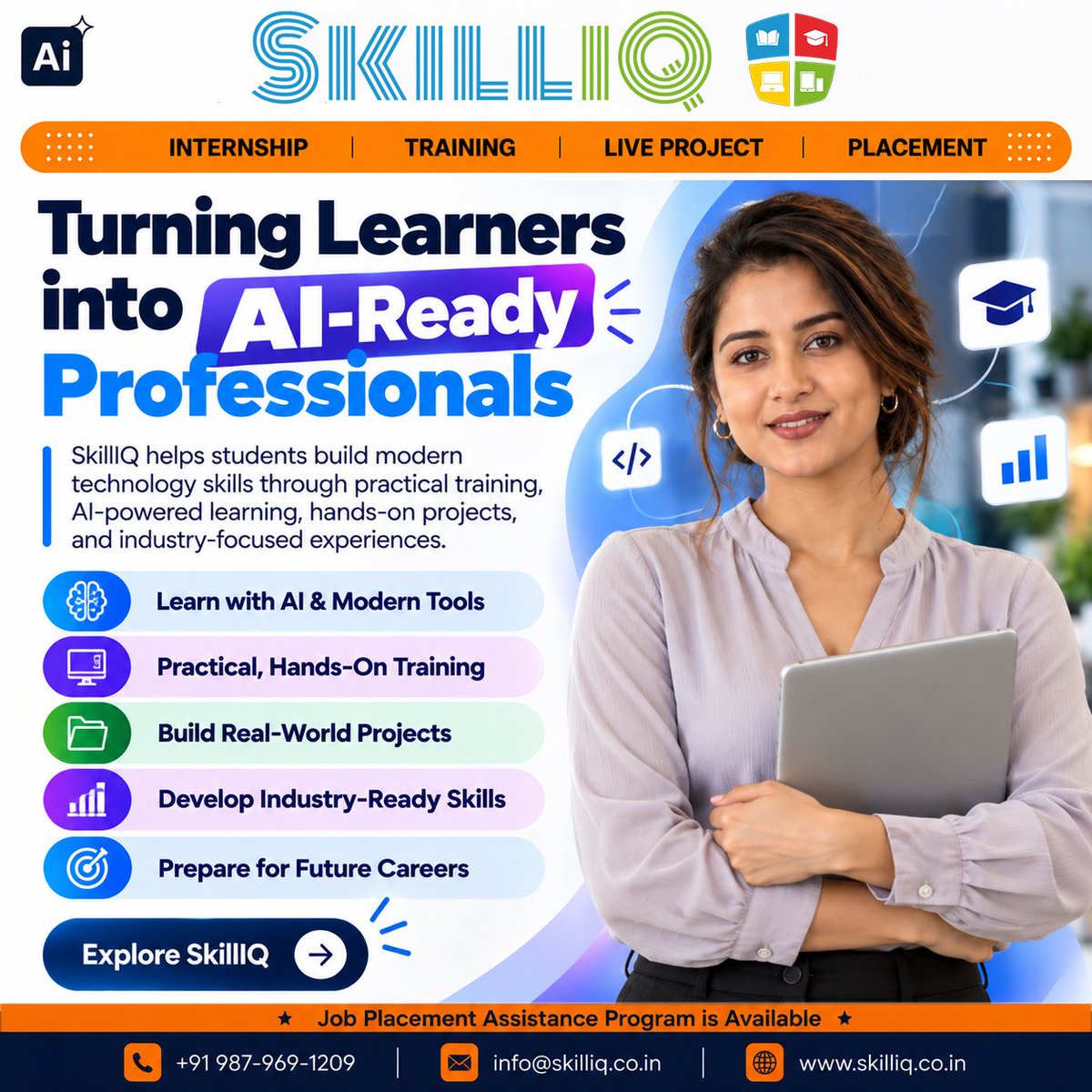 SkillIQCourse's tweet photo. Turn learners into AI-ready professionals with SkillIQ! Learn AI &amp; modern tools, gain hands-on experience, build real-world projects, and develop industry-ready skills. Job Placement Assistance Available. 
+91 987-969-1209 | 
info@skilliq.co.in
#SkillIQ #AITraining #CareerGrowth https://t.co/hGZbYHFp3N