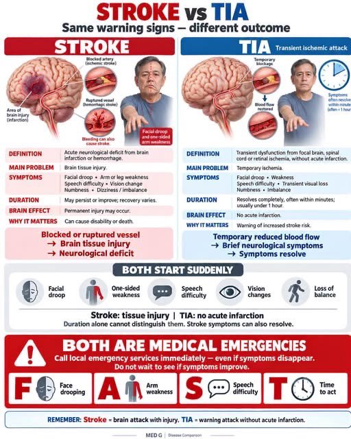 bodyminddaily's tweet photo. Stroke and Transient Ischemic Attack have same warning signs, but they mean different things. https://t.co/ouCOvuqopP