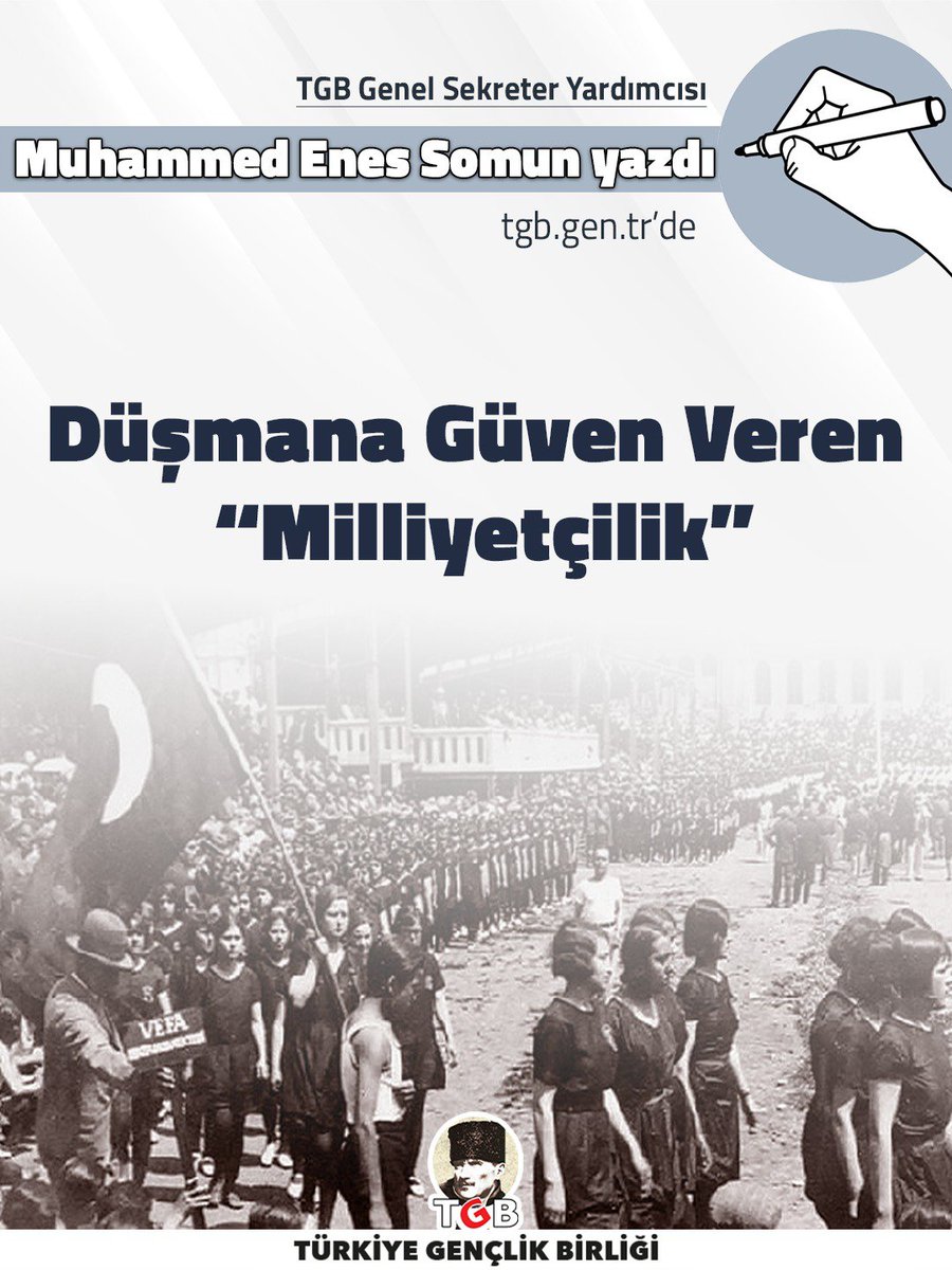 genclikbirligi's tweet photo. ✍🏻Genel Sekreter Yardımcımız Muhammed Enes Somun yazdı:

📌 Düşmana Güven Veren "Milliyetçilik"

"Asıl mesele, milliyetçiliğin hangi zeminde yükseldiği, hangi sınıfsal ve siyasal çıkarlarla birleştiği ve nihayetinde kimin bağımsızlığını savunduğudur."

🔗Yazıyı okumak için: https://t.co/jc0exL4j6P