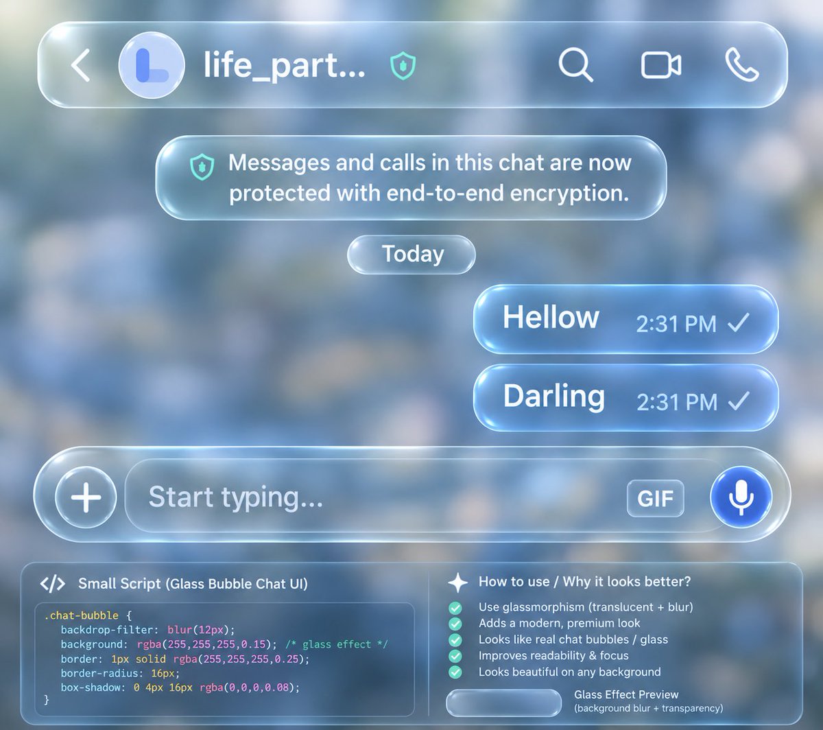 hp_patel_'s tweet photo. Suggestion:
Dear @svembu @MVhandle 
“If #Arattai added transparent chat bubbles with blue glass/#glassmorphism mist and different glass style options for #messaging, the interface would look more modern, premium, and attractive. Users would likely appreciate such a #feature.” https://t.co/cOpJFBzzfQ