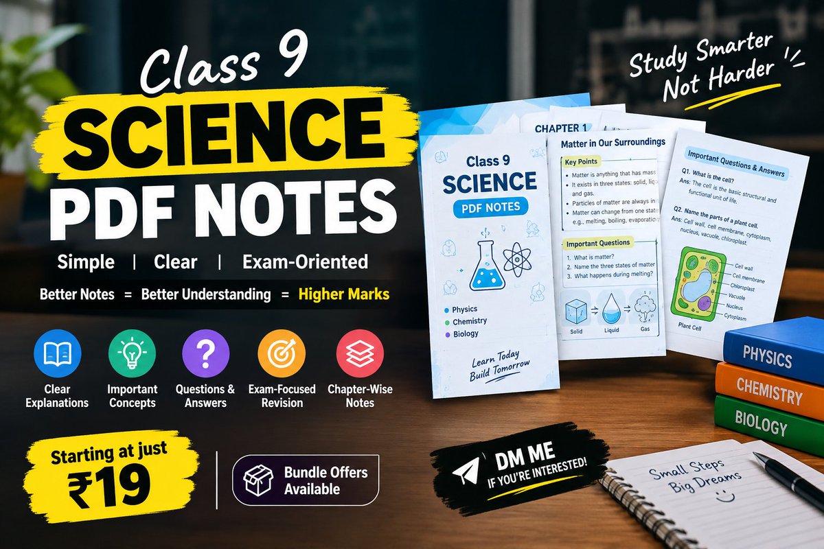 Norevix_'s tweet photo. 📚 Simplify your Class 9 Science preparation

Get structured, easytounderstand, examfocused PDF notes covering key concepts, important questions, and answers

💰 Starting at ₹19
📦 Affordable bundle options

Study smarter. Prepare better.
#Class9 #Science #StudyNotes #Education https://t.co/rSTvnJZ1UD