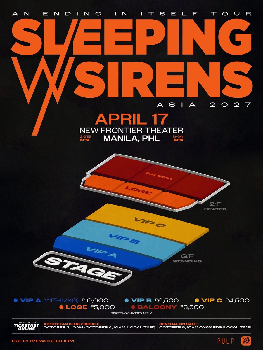 iscotickets's tweet photo. OPEN TICKET ASSISTANCE HELP TO BUY

SLEEPING WITH SIRENS ‘AN ENDING IN ITSELF TOUR ASIA 2027’ 
#SleepingWithSirensinKL2027
#SleepingWithSirensinMNL2027
- open for all sections
- ticket under your name and account
message for inquiries and reservations
#SleepingWithSirensinSG2027 https://t.co/s7ArLxYp0U