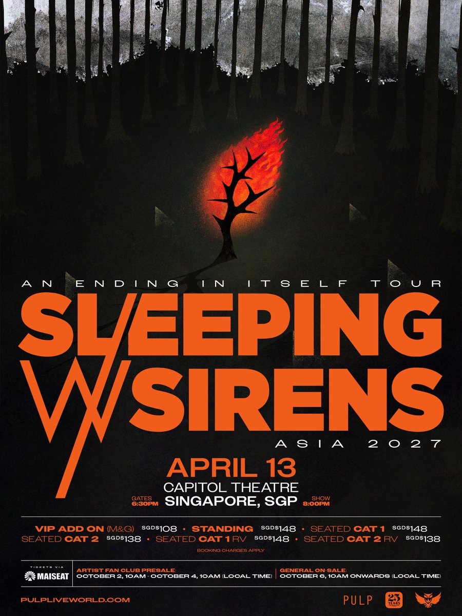 iscotickets's tweet photo. OPEN TICKET ASSISTANCE HELP TO BUY

SLEEPING WITH SIRENS ‘AN ENDING IN ITSELF TOUR ASIA 2027’ 
#SleepingWithSirensinKL2027
#SleepingWithSirensinMNL2027
- open for all sections
- ticket under your name and account
message for inquiries and reservations
#SleepingWithSirensinSG2027 https://t.co/s7ArLxYp0U
