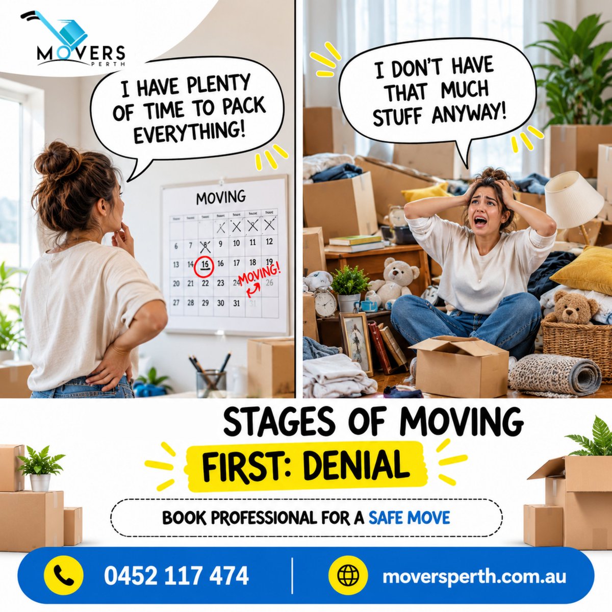 PerthMover's tweet photo. First stage of moving: denial 😅
Skip the last-minute packing panic—book Movers Perth for a safe, smooth move.
📞 0452 117 474
🌐 https://t.co/txTRoAqzrt
#MoversPerth #PerthRemovalists #MovingDay #HouseMove #PackingTips https://t.co/zIgUDRmrea