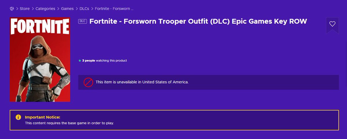 isaac10046's tweet photo. @BackersGamesF @BackersGamesF The exclusive Disney Forsworn Trooper Fortnite skin isn’t available in America, so how are people in America supposed to get that skin...? 😐🖤 https://t.co/oCYCDKZ6yp
