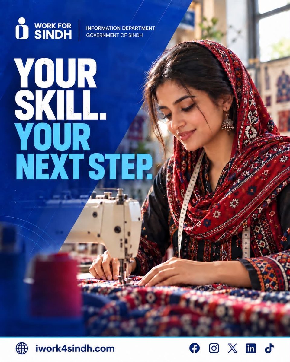 i_Work_4_Sindh's tweet photo. Your skill can open the door to your next opportunity. Whether you’re learning, building a career, or turning your craft into a livelihood, take the next step with iWork4Sindh.

Explore opportunities at https://t.co/aJyCsoMNmg

#iwork4sindh #workforsindh #skillsforsindh https://t.co/qPf5VpRUdB