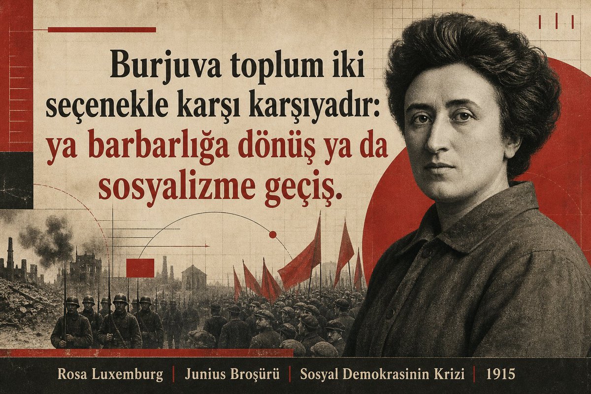 athe_comm's tweet photo. Luxemburg, kapitalizmin krizlerini tarihsel bir çelişki olarak kavrar. Sermaye birikimi savaş, yoksulluk ve yıkımı büyütür. Örgütlü işçi sınıfı üretim araçlarını toplumsallaştırarak barbarlığın karşısına sosyalizmi koyabilir. Bu seçim sınıfsal ve tarihidir. https://t.co/rXHCSpMpMS