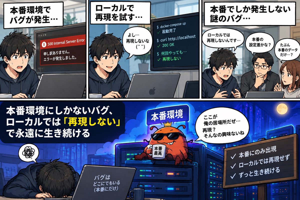 shingeki_se's tweet photo. 72粒目: 本番環境にしかないバグ、ローカルでは「再現しない」で永遠に生き���ける

#IT #IT業界 #ITあるある #システムエンジニア #仕事 #業務効率化 #SE #マネージメント #仙豆仙人 #仙豆1000粒 #面白エピソード https://t.co/JTty8Y4J3J