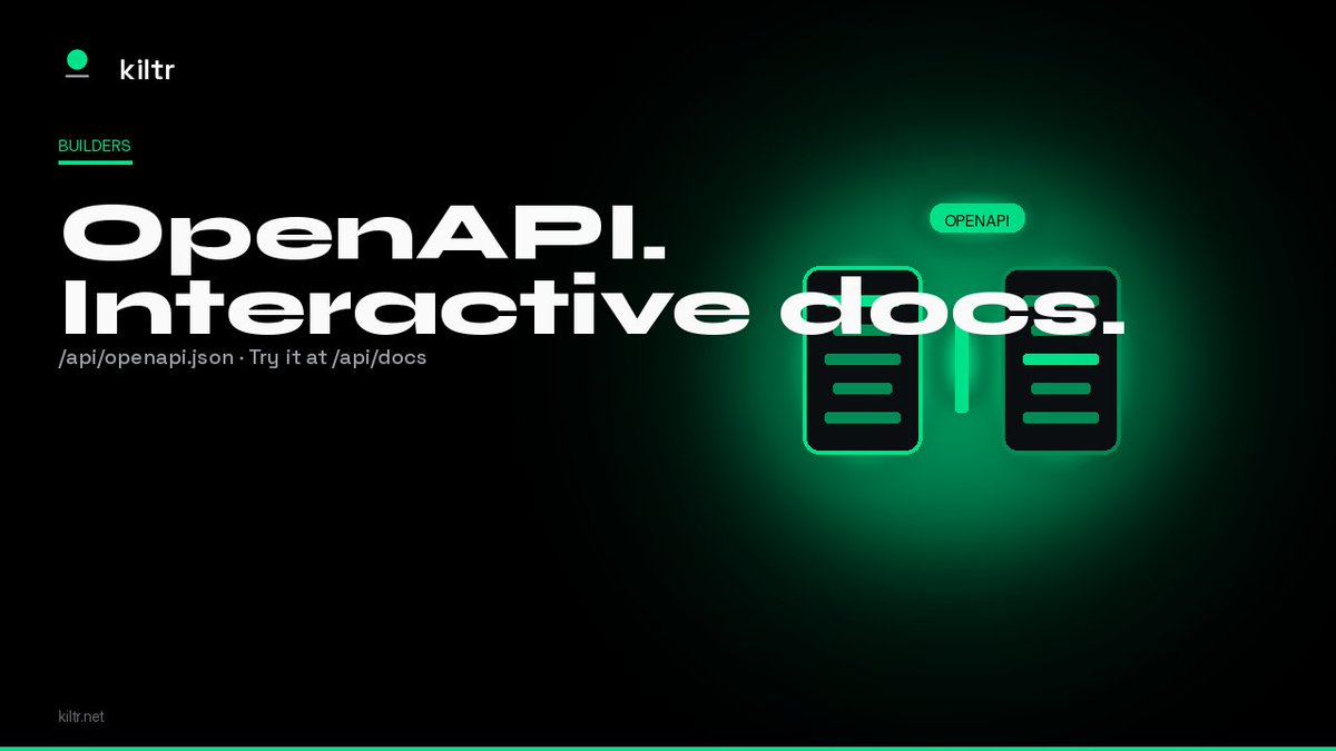 KiltrProtocol's tweet photo. OpenAPI. Interactive docs.

Kiltr's public REST surface ships with OpenAPI at /api/openapi.json and interactive docs at /api/docs.

Explore endpoints. Wire your bot. Cache when you poll.

https://t.co/68TMrNIQTz

Educational content. Not investment advice.
Independent — not affiliated with or endorsed by Robinhood.

$KILTR CA: 0x985ff6B07d77121eBBb4074c35b7a022D61123AD